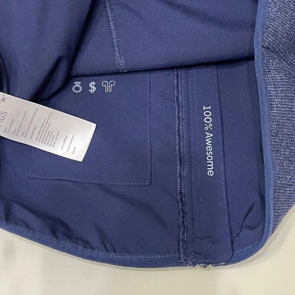 FIGS Women's Fleece On-Shift Full Zip Sweater-Knit Jacket Heather Blue Medium